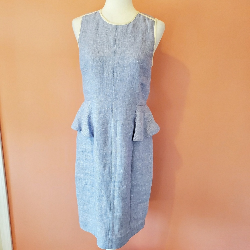 J Crew Linen Peplum French Blue Dress